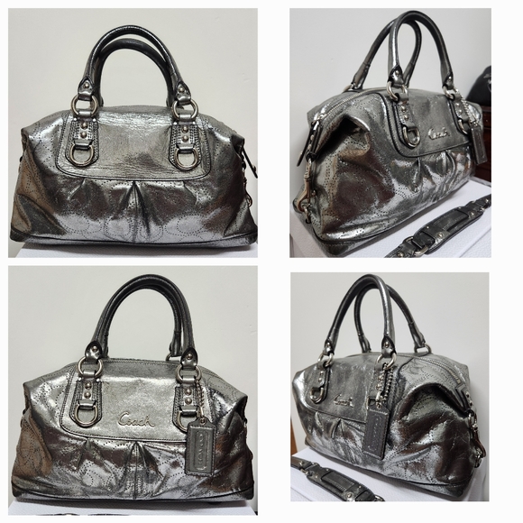 COACH Ashley Perforated Metallic Gunmetal Leather Satchel SALE SALE SALE!!! - Picture 4 of 16